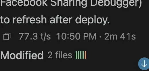 The coding agent going for 2m 41s at 77 t/s for just showing link preview and two options for sharing (one image and one for article) in this page